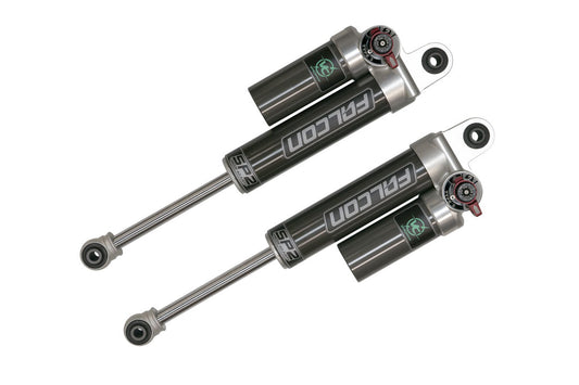 Falcon 3.3 SP2 Fast Adjust Rear Shocks for Sprinter 2WD (1994+ 2500), black and silver, shown in close-up with visible adjustment knob and branding.