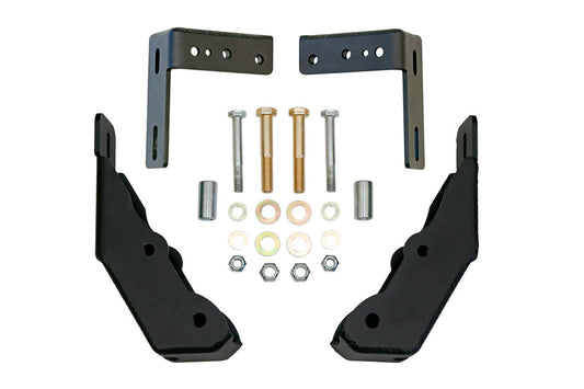 BAJA SUR Heavy Duty Rear Lower Shock Brackets for Sprinter 2500, featuring black metal brackets with screws and bolts, designed for reinforced support and durability.