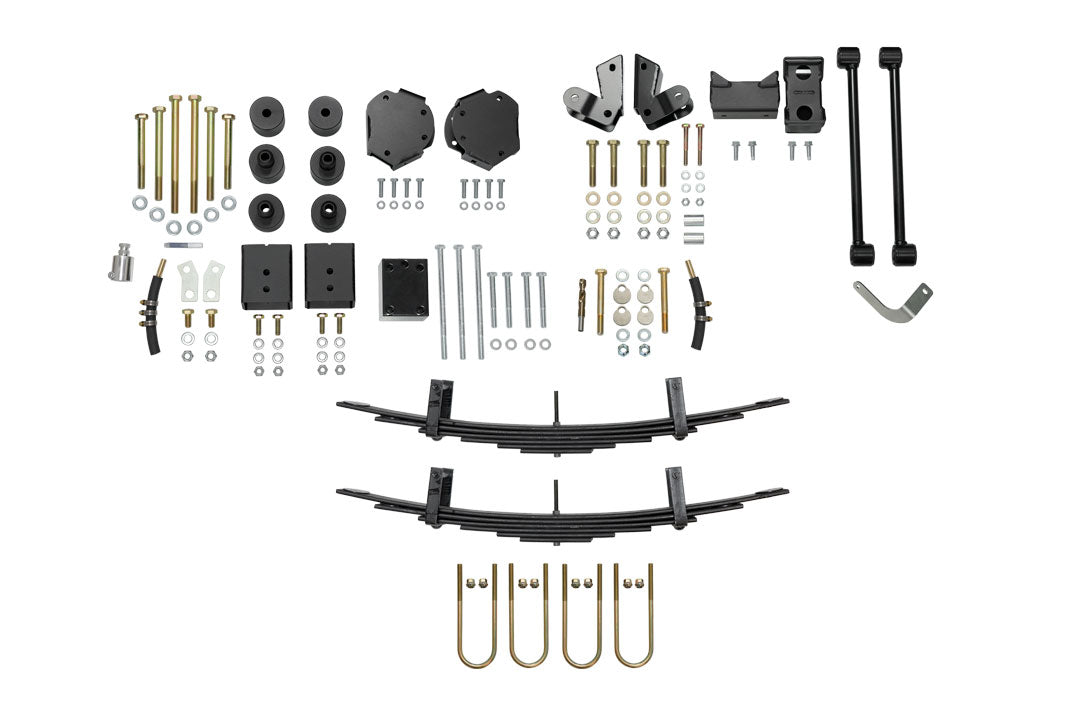 Set of vehicle parts for the STRIKER AWD 2 LIFT KIT (COMPLETE) - Sprinter AWD (2023-PRESENT 2500 SINGLE REAR WHEEL), including spacers, cables, and suspension components.
