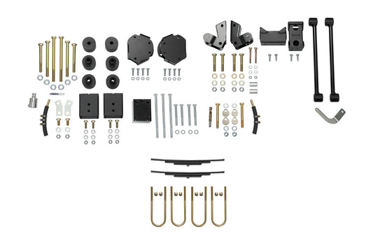 STRIKER AWD 2 Lift Kit parts for Sprinter AWD (2023+ 2500 Single Rear Wheel), showing black metal components and screws for upgrading suspension.