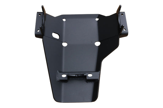Differential Skid Plate - Sprinter (2015+ 2500 Only) by Van Compass, black metal with holes, protects rear differential and driveshaft u-joints, powder-coated for corrosion resistance.