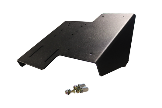 AIR SYSTEM MOUNT - SPRINTER (2007-2018) by VAN COMPASS: Black metal bracket with screws and holes, designed for mounting air tanks and compressors under the hood.