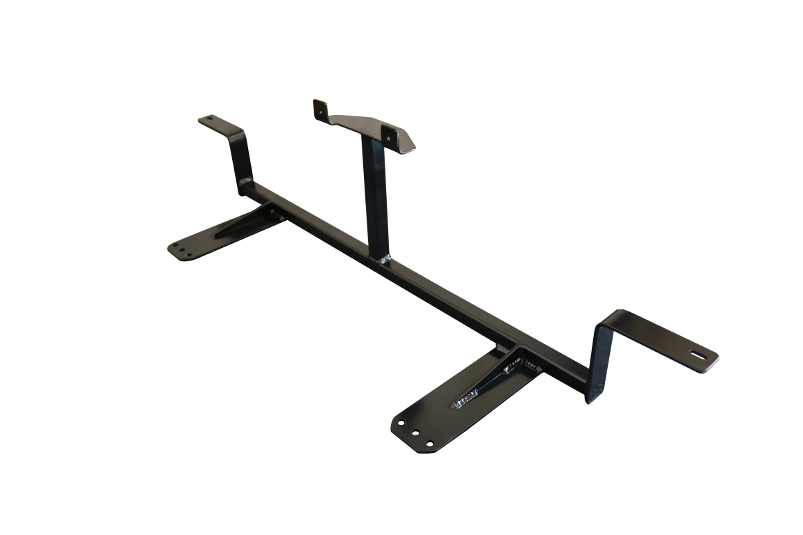 FLOATING LIGHT MOUNT - SPRINTER (2019-PRESENT) by VAN COMPASS, a black metal mount with two arms and holes, designed for auxiliary lights, bolts behind the grill.