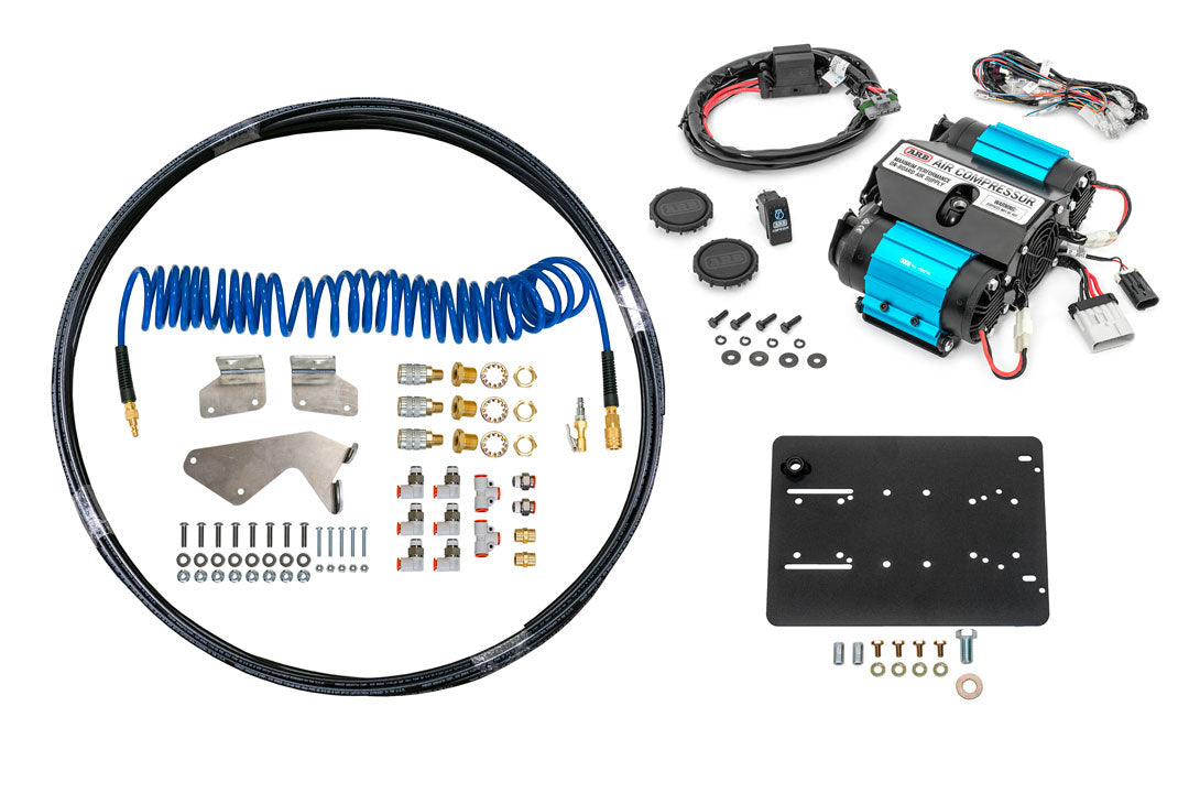 On Board Air System Airline Kit for Sprinter 2019+: Includes air compressor, connectors, hoses, and mounting brackets for efficient tire inflation and off-road convenience.
