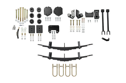 Set of components from the STRIKER 4X4 2 Lift Kit for Sprinter 4x4, including machined and welded spacers, cable, nuts, and control arms.