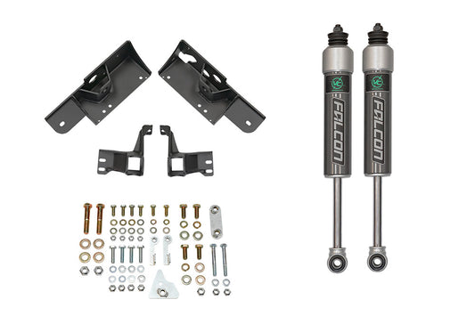 Front Shock Kit - Falcon 2.1 Monotube for Sprinter 4x4 (2015+ 2500 and 3500) by Van Compass, featuring a pair of shock absorbers and related parts.