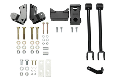 STAGE 6.3 SYSTEM, 2 LIFT - SPRINTER 4X4 (2015-2018 2500 ONLY) by VAN COMPASS includes metal parts, screws, black metal rods, and adjustable shocks for enhanced van performance.
