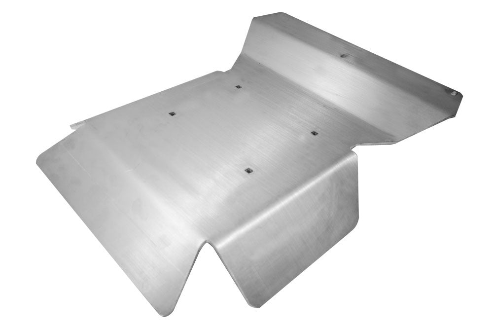 Transmission and Transfer Case Skid Plate for Sprinter 4x4 by Van Compass, a durable metal component designed to protect drivetrain parts during off-road use.