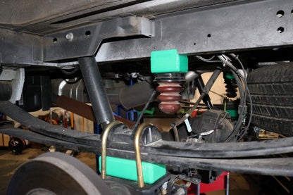 Close-up of the VAN COMPASS TERRAIN 2 REAR LIFT KIT - TRANSIT (2015+), showcasing high-quality metal components and hardware for rear suspension lift.