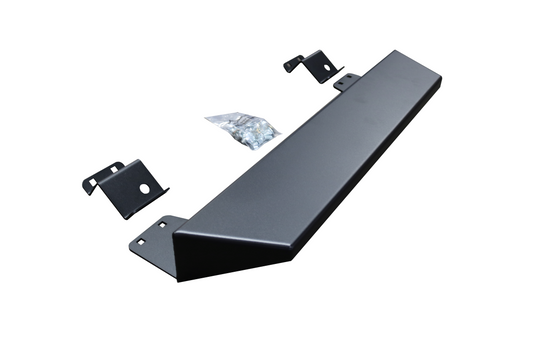 Rear Hitch Step for Sprinter vans by Van Compass, showing black metal construction with screws and holes, designed for mounting onto the factory receiver hitch.