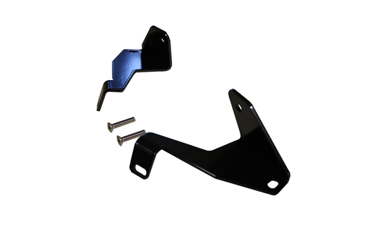 Hoodline Light Pod Mount - Transit (2013+) by Van Compass, showing a black metal bracket with screws, designed for easy LED pod light installation on van fender bolts.