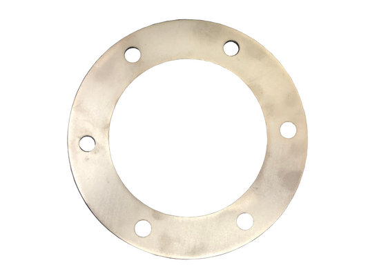 Stainless steel, circular wheel spacers with multiple holes for front-end application on 2020+ Transit AWD vans by Van Compass.